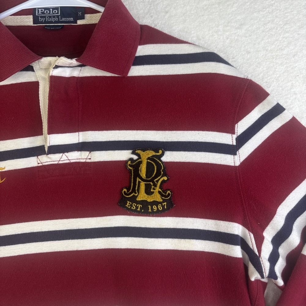 Polo Ralph Lauren Rugby Polo Striped NYC Crest #7 Patch M Vtg Rare Red White - Picture 2 of 12